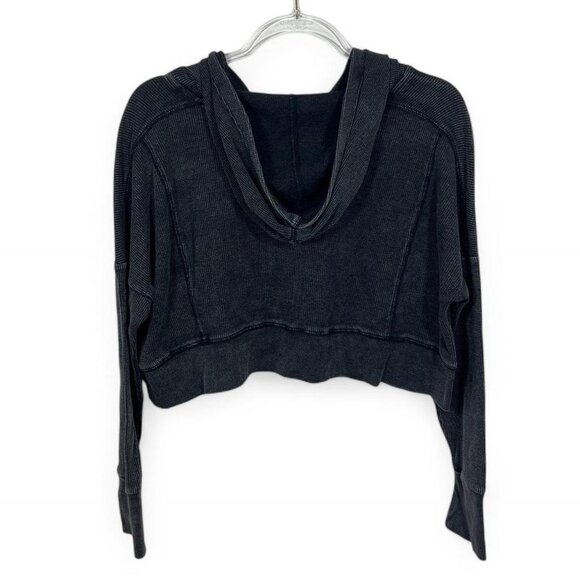 Black Cropped Hoodie Waffle Knit Madden Girl Gym Streetwear - Picture 4 of 4